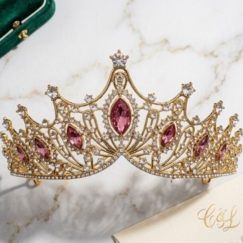 NWT Gold Pink Crystal Tiara Halloween Costume Crown